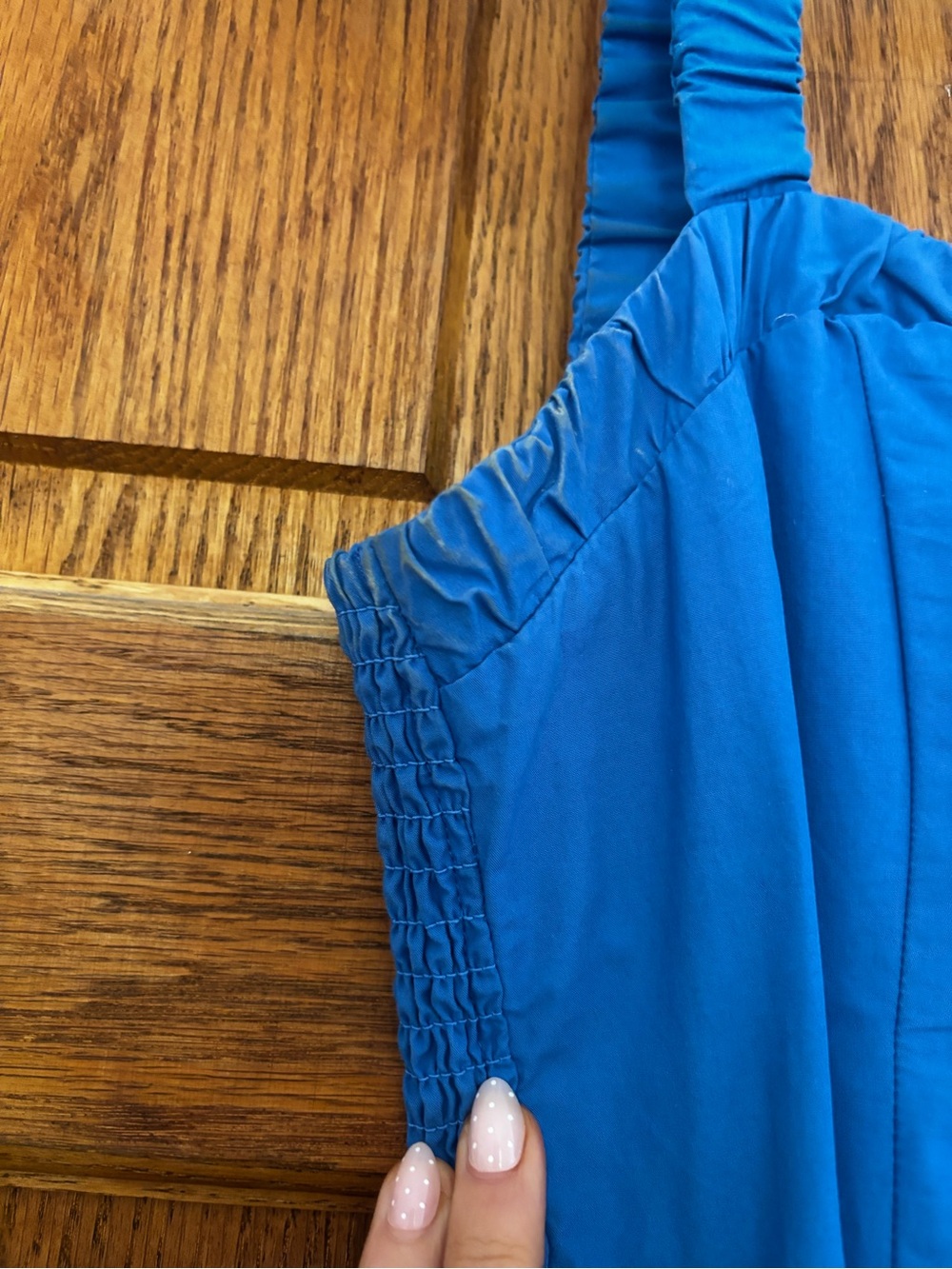 Abercrombie Blue Ruched Neckline Dipped Waist Midi Dress 100% Cotton Small P - Picture 7 of 9